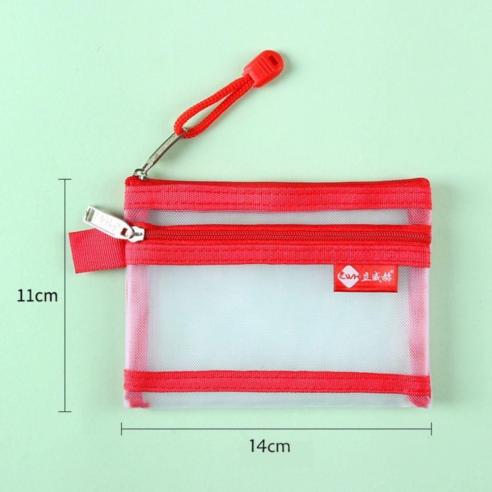 

Change Storage Bag Double Layer Coin Bags Cosmetic Bag Mini Coin Purse Clear Mesh Bag Women червоний