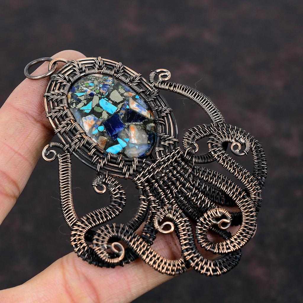 Copper Multi Turquoise Pendant Copper Wire Wrapped Gemstone Pendant Multi Turquoise Jewelry Octopus Pendant For Gift Handmade Copper Jewelry