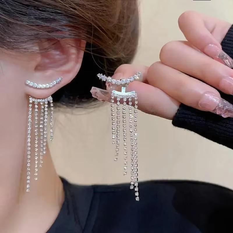 925 Silver Needle Green Red Butterfly Long Tassel Earrings For Women Jewelry Trending Korean Fashion Crystal Drop Earrings