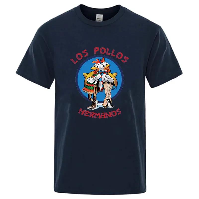 LOS POLLOS Hermanos Morsom Trykket T-skjorte Herre Mote Casual Kortermet Sommer Bomull Pustende T-skjorte Kyllingbrødre Tee
