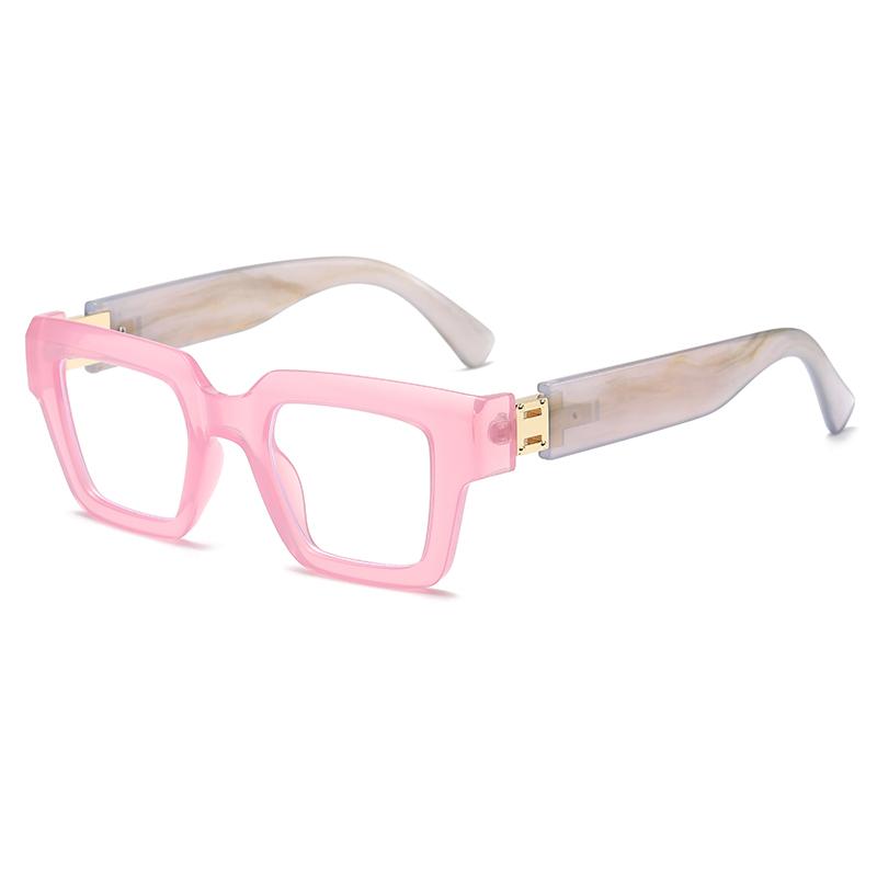 New Fashion Anti Blue Light Glasses Simple Square Large Frame Flat Light Glasses Ink Pattern Design Eyeglasses Frame Female