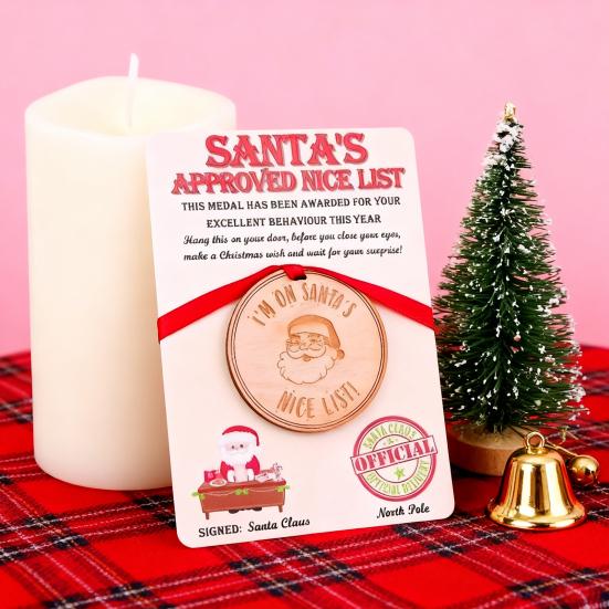 1/2/3Pcs Santa's Nice List Medal I'M ON SANTA'S NICE LIST Wooden Medal with Red