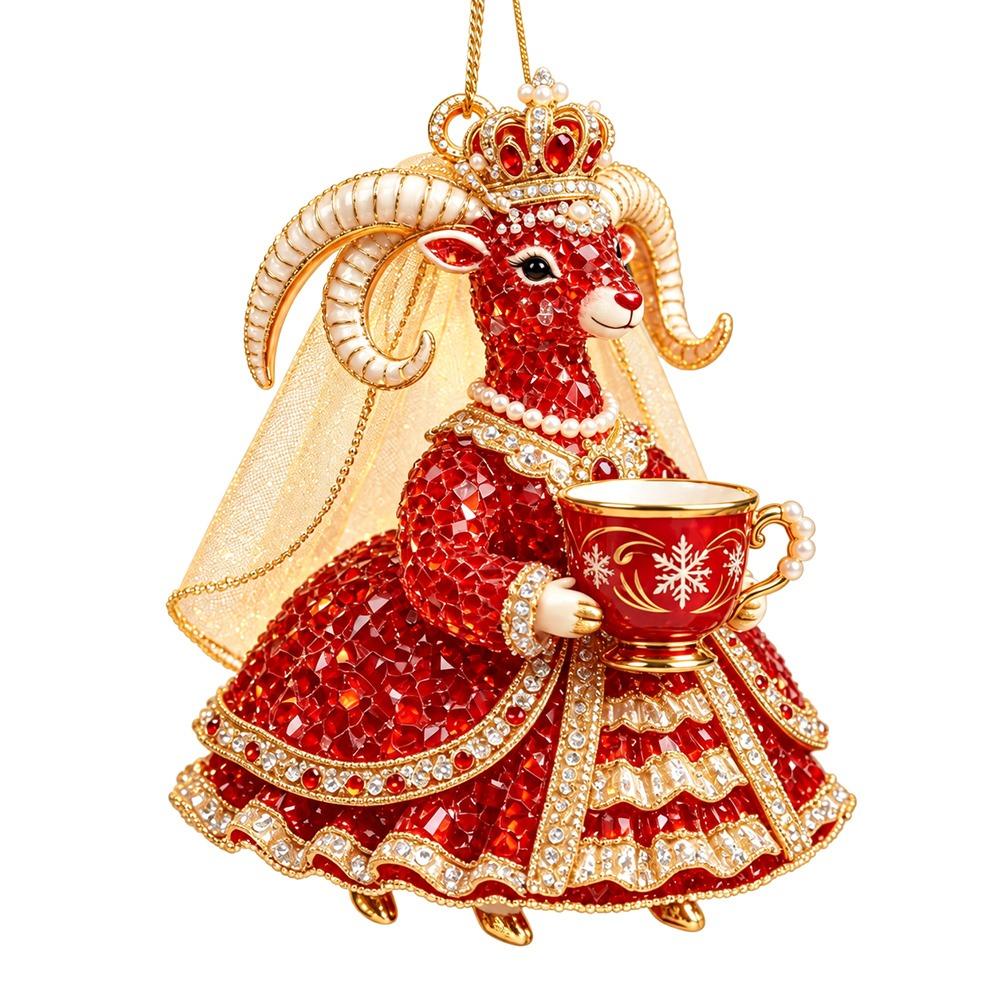 2D Flat Goat Hanging Ornament Set Acrylic Artificial Rhinestone Goat Pendant Simulation Shining Animal Hanging Decoration