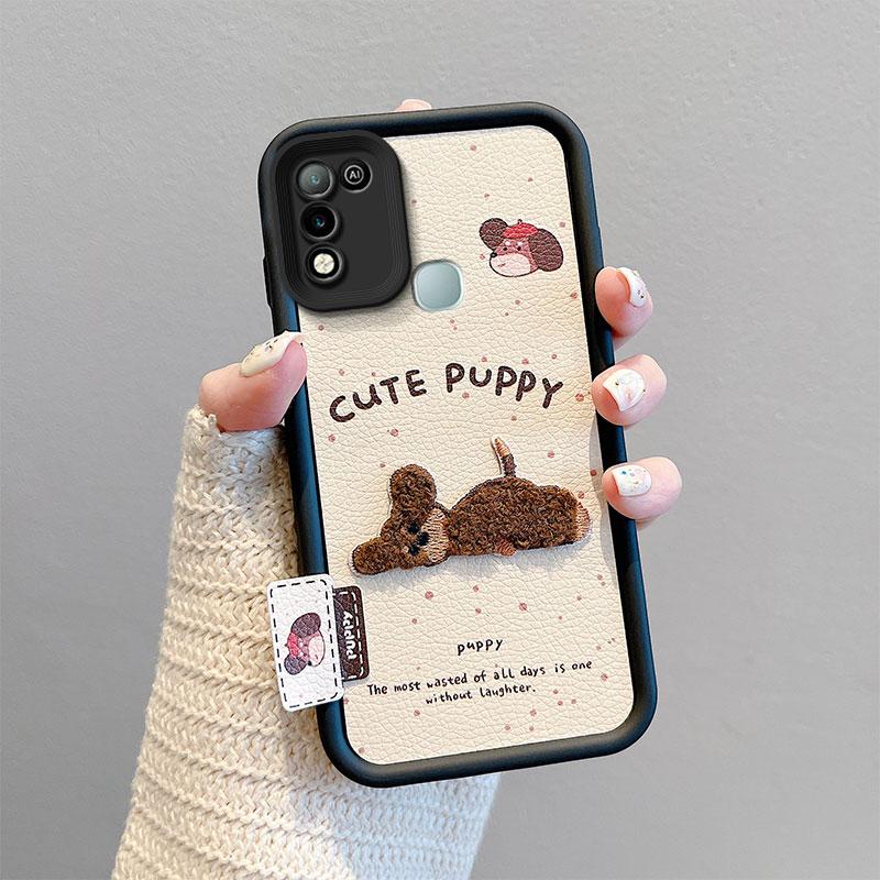 KEYSION Cartoon Cute Plush Embroidery Case for Infinix Hot 11 Play with Lanyard PU Leather Shockproof Phone Cover for Infinix Hot 10 9 Play