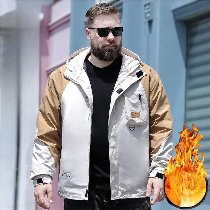 Men's Loose Casual Hooded Warm Tooling Jacket Autumn and Winter Plus Size 9XL Velvet Jacket Jacket Plus Velvet Jacket