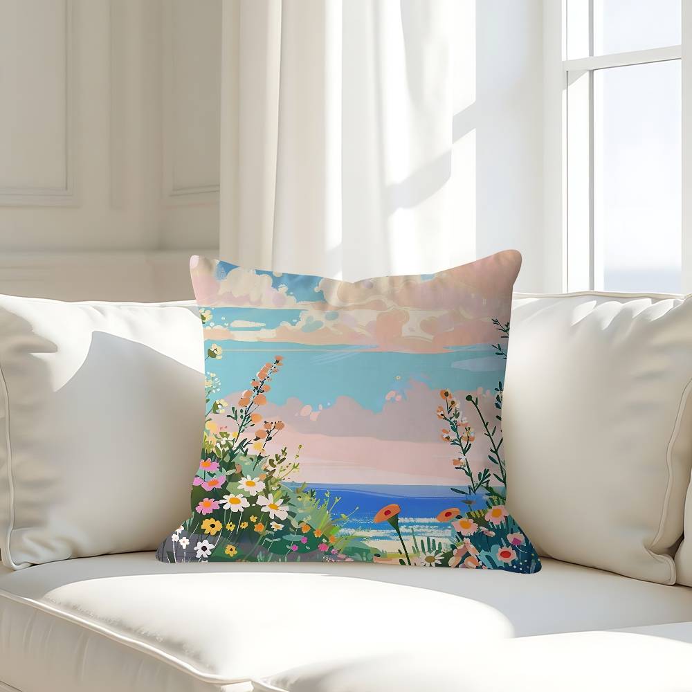 Art Beach Pillow Case Removable Washable Cushion Cover – All-Season Soft Linen