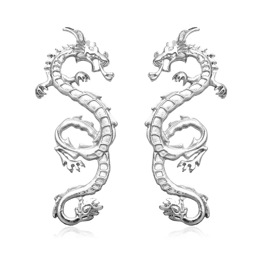 Exaggerated Dragon Shaped Drop Earrings Gold Tone Statement Earrings for Women Bold Fashion Jewelry