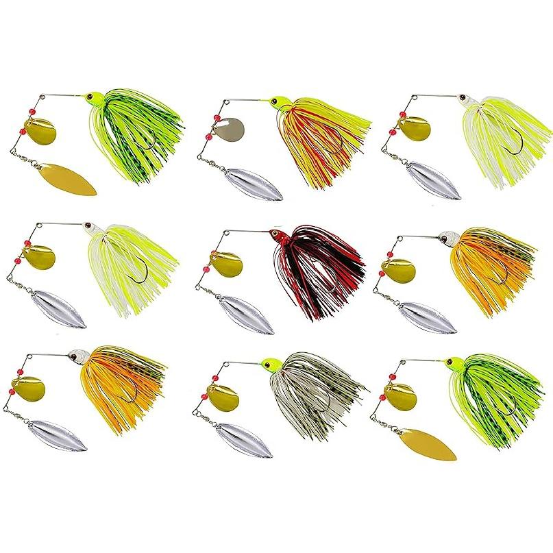 Bass Fishing Spinner Bait Kits Bass Lures Hard Metal Spinnerbait Jigs Multicolor Buzzbait Swimbaits Silicon Skirt Swim Jigs for Bass Trout Pike
