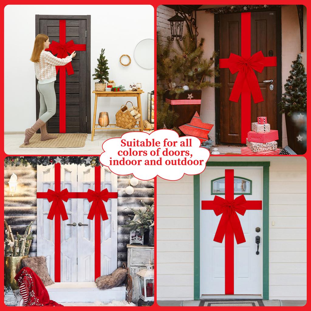 Christmas Cabinet Door Ribbon Bow Large Velvet Christmas Wreath Bow For Christmas Front Door Cabinet Home Decoration,Red