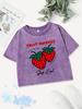 Sexy Cotton Crop Tops Womens Fruit Strawberry Printing Washed T-Shirts Summer O-Neck Regular Fit Streetwear Y2K Womans Clothes