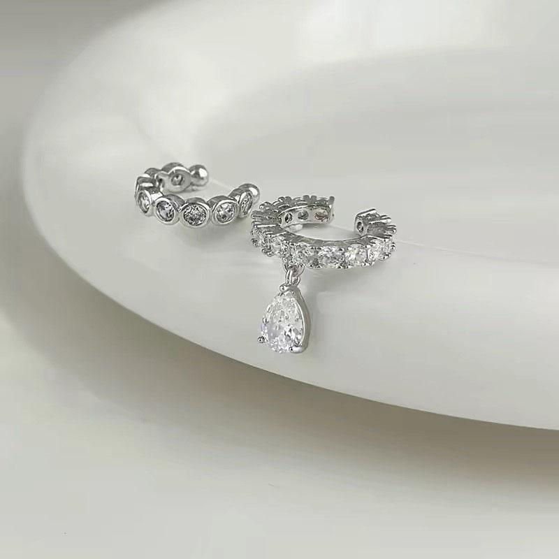 2Pcs Waterdrop Zircon Korean Ear Cuff Clip On Earrings for Women No Piercing C Shape Clip Ear Luxury Rhinestone Y2K Jewelry