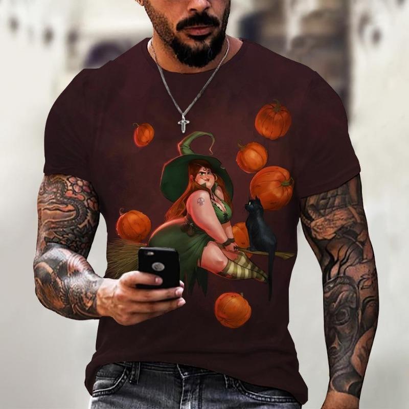Wholesale of 3D digital printed short sleeved top Halloween witch short T-shirt