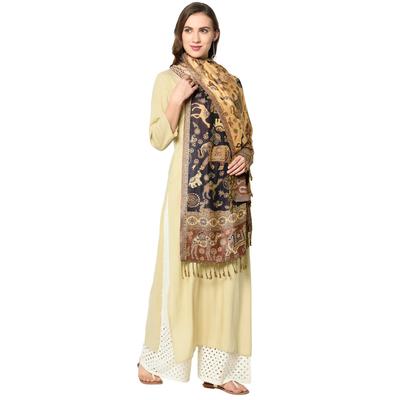 Black Pure Cashmere Pashmina Paisley Shawl Long Stole Soft Wool Wrap Warm Thick