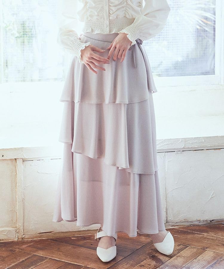 Earth Music Ecology Side Ribbon Tiered Skirt 01000111100 Light Gray & Women's