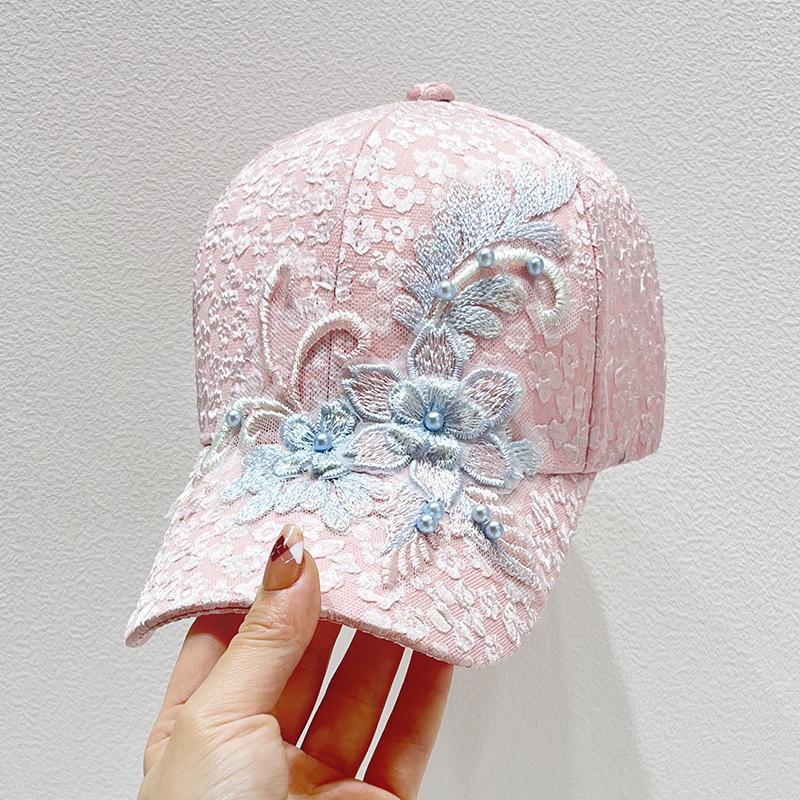 

Women s Korean Style Lace Flower Baseball Cap - Trendy, Versatile Sun Protection Summer Hat Adjustable (54-59cm) рожевий