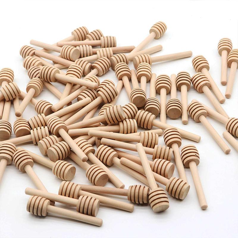 20Pcs Durable Long Stick Honey Stir High Quality Bar Mixing Handle Jar Spoon Practical Wood Dipper Honey Kitchen Accessories
