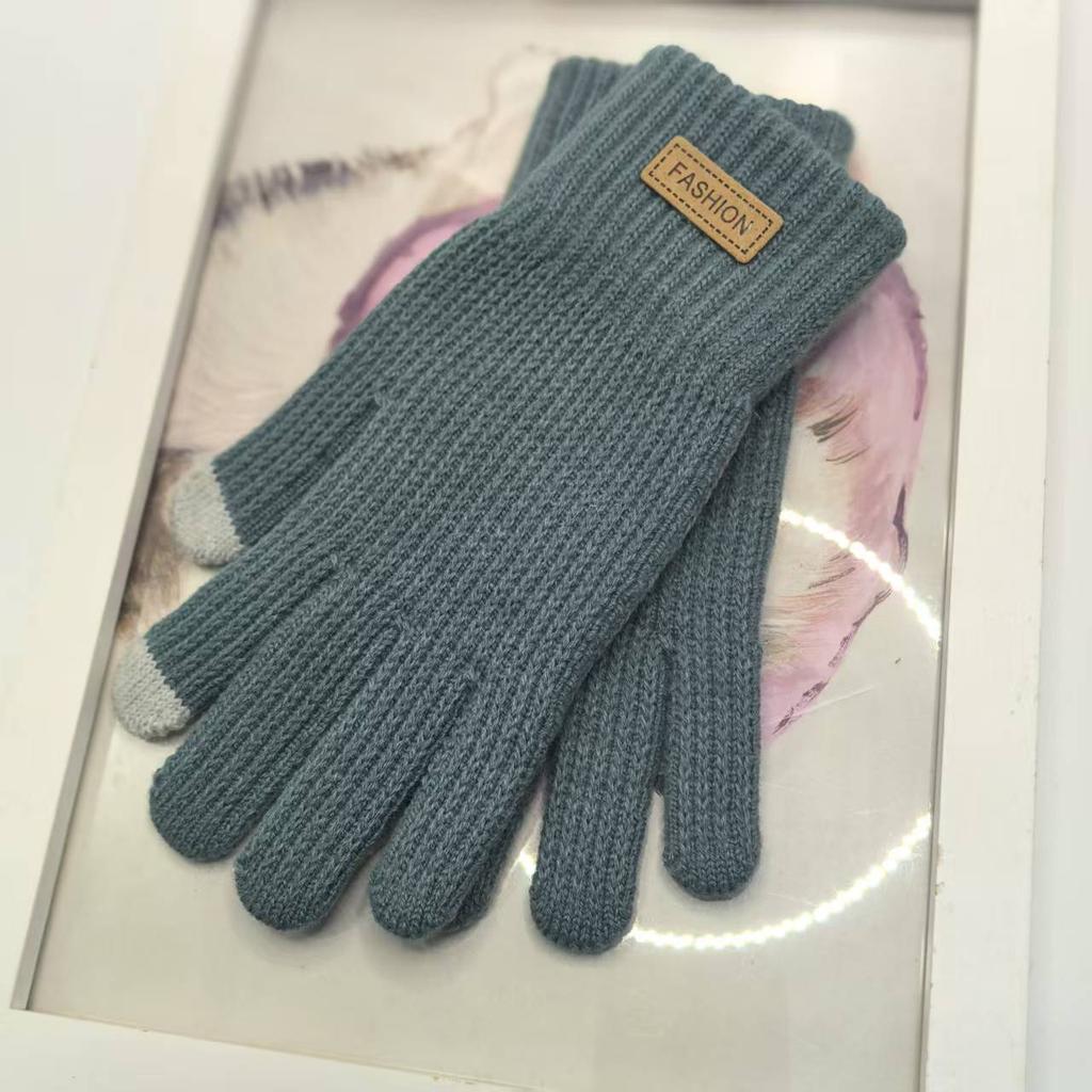 Knitted Gloves Wool Ladies Winter Thickened and Fleece Morandi Candy Color Maillard Gloves