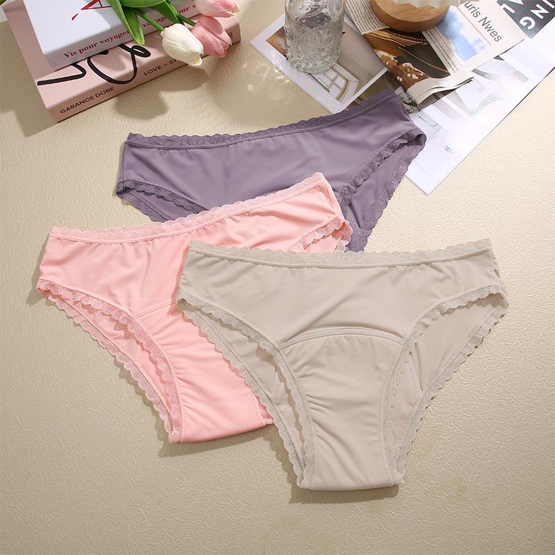 Calças fisiológicas femininas à prova de vazamentos, roupa íntima menstrual, elástica, confortável, sexy, esportiva, sem costura, com babados
