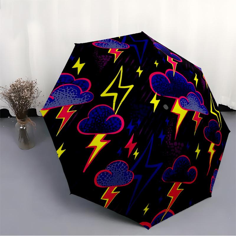 1pc Lightning Pattern Automatic Folding Umbrella - Portable Foldable Design with 8 Ribs, Durable Plastic & Iron Frame, Casual Outdoor Access
