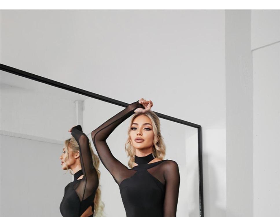Latin Dance Criss-Cross Back Long Sleeve Leotard with Chest Pad - Women's Style for Southeast Asia, Europe & America.