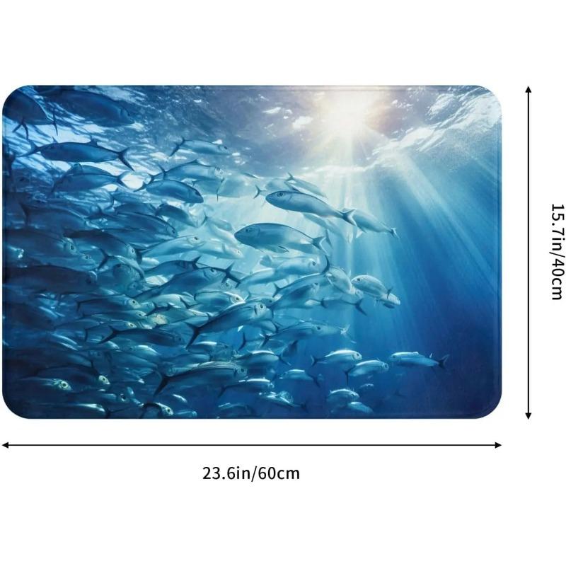 Blue Ocean Underwater Fish Print Front Door Rug for Indoor Outdoor Entrance,Welcome Mat with Flannel Fabric