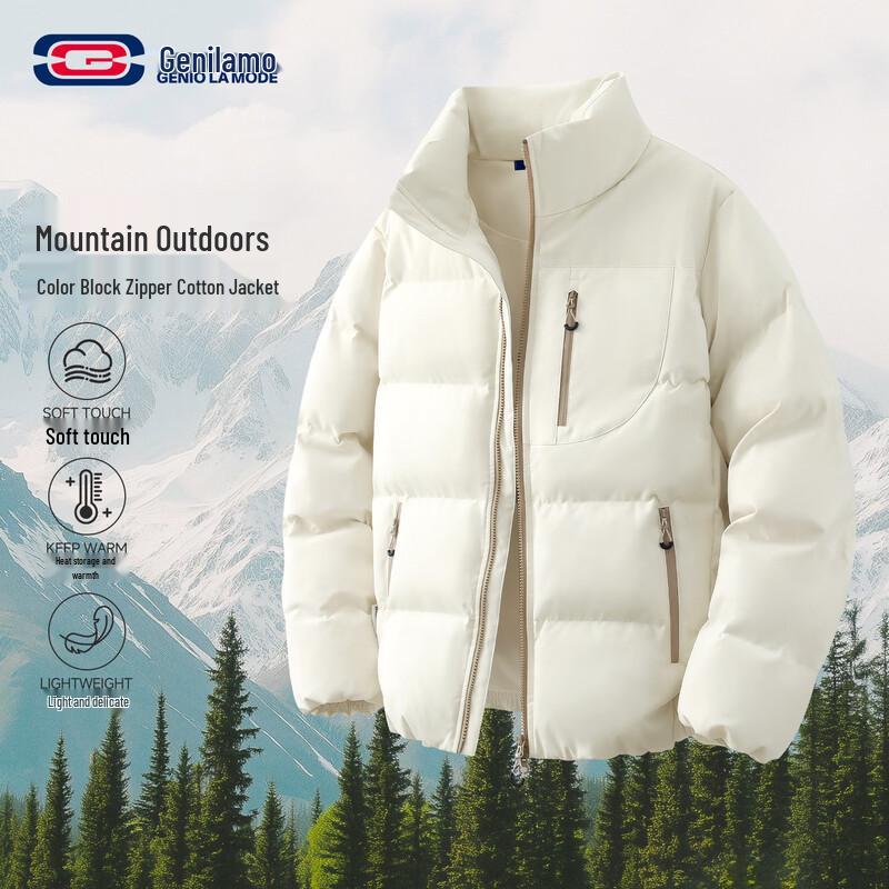 

GENIOLAMODE Men s Color Block Stand Collar Padded Jacket M