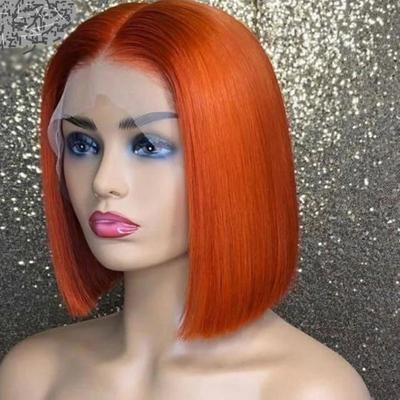 Gengibre curto bob perucas dianteiras do laço perucas de cabelo bob perucas de renda para mulheres loira laranja reta peruca de fechamento de cabelo brasileiro