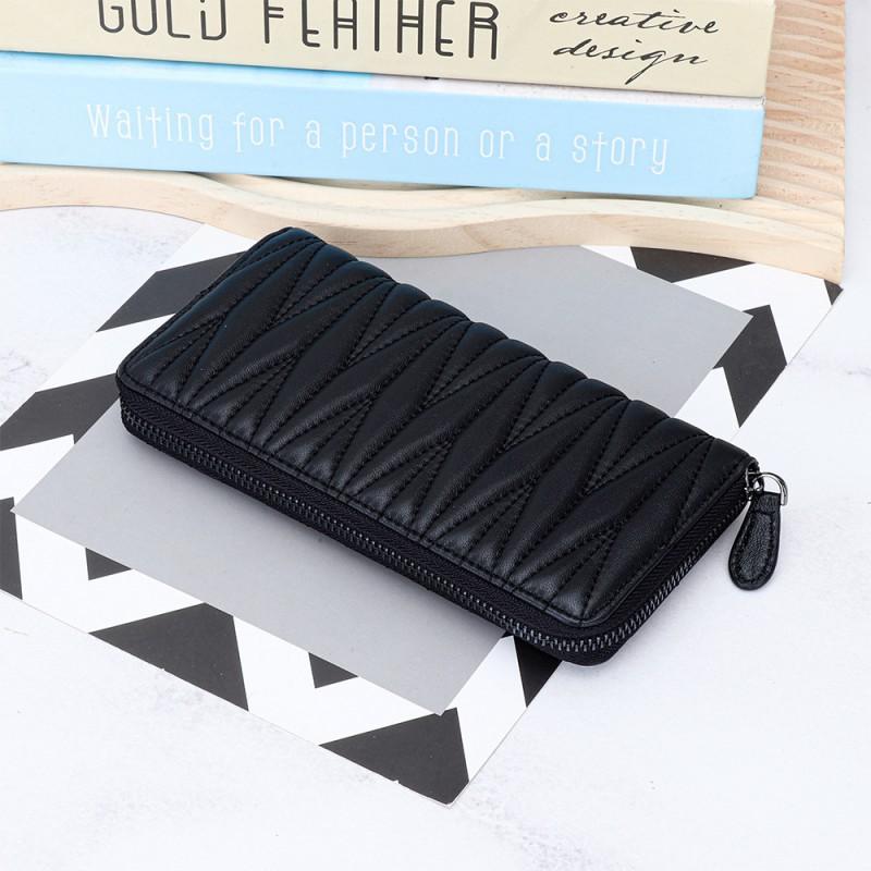 Sheepskin Embroidered Wrinkled Long Wallet Women Large Capacity Multi-slot Hand-held Zipper Bag