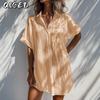 Fashion Summer Spring Solid Color Print Short Sleeve POLO Neck Casual Dresses