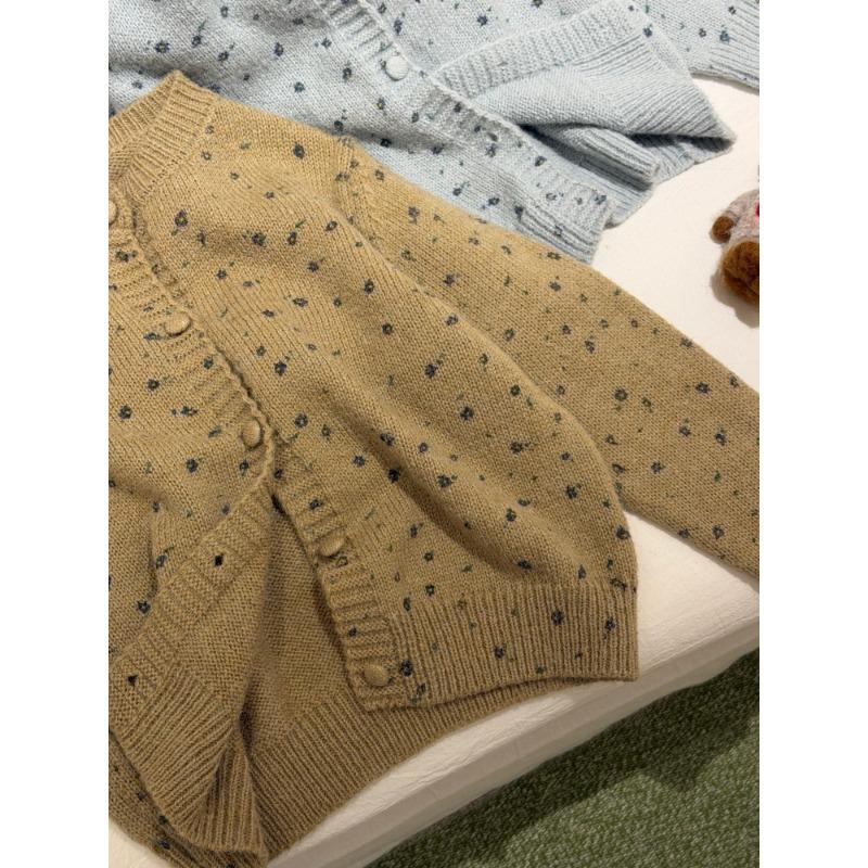 Korean Style Girls Floral Cardigan Sweater Kids Knit Casual Outerwear Top