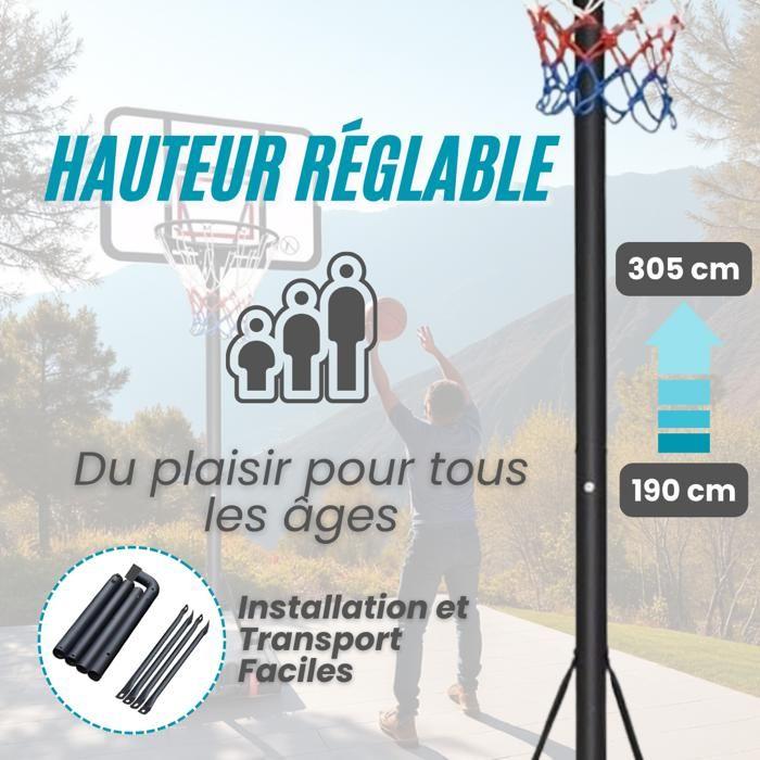DEVESSPORT Panier de Basket - Réglable 1,90-3,05m - Base Mobile - Extérieur - Arceau Ø47cm