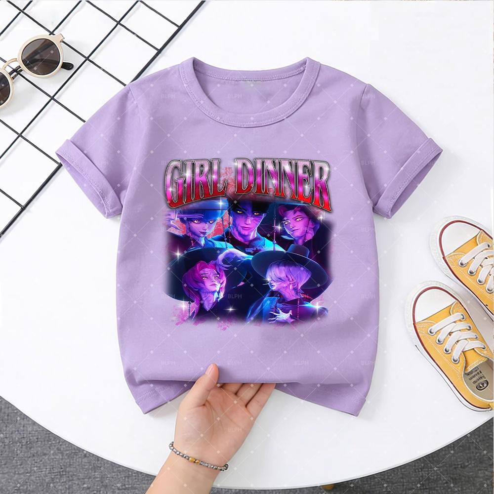 Süßes Cartoon KPop Dämonenjäger Muster Kinder Rosa Pullover T-Shirt für Jungen Mädchen Mode Lässiges T-Shirt