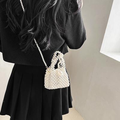 Delicate Pearl Chain Women's Bag New Niche Versatile Messenger Bag Mini Woven Beaded Handbag
