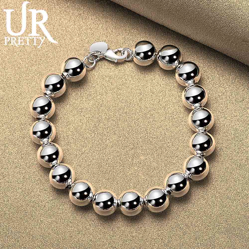 925 Sterling Silver 10mm Round Bead Chain Bracelet Fashionable Wedding Jewelry