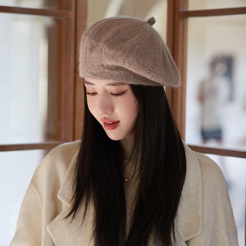 Hats for Women In Autumn and Winter Rabbit Beret Solid Color Versatile Knitted Wool Hats In Winter Warm Painter Hats and Bud Hats Trendy