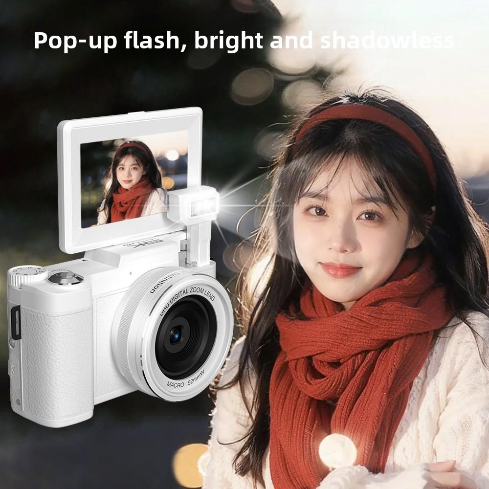 5K WiFi HD CCD Digital Camera with Flip Screen, Smart Beauty Selfie & Filters, Vlogging Mirrorless Camera