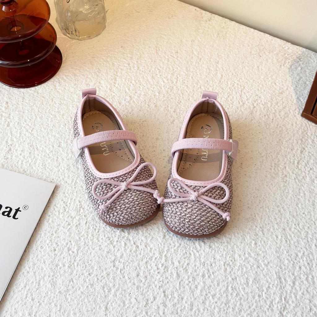 Baby Girls Summer New Style Bow Round Head Daily Kids Walking Shoes Cute Lightweight Comfortable One-piece Flat Loafer Size23-33