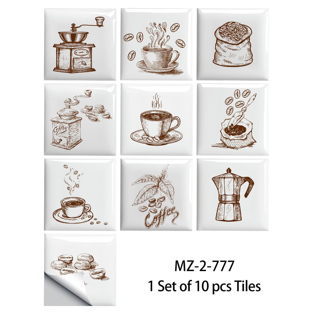 10 Stück Einfacher Stil Skizze Kaffee Wandaufkleber Imitation Ziegel Schlafzimmer Dekoration Wasserdicht Selbstklebende Fliesen Tapete Küchenschrank Dekor
