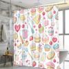 Pastel Dessert Shower Curtain - Playful Cupcakes, Donuts, Cookies & Fruits with Heart Symbols, Polyester,12 Hooks,Bathroom Decor