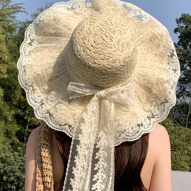 New Wave Edge Straw Hat Ladies Summer Shade Holiday Sun Hat Versatile Beach Hat Women's Mesh Edge Sunscreen Hat