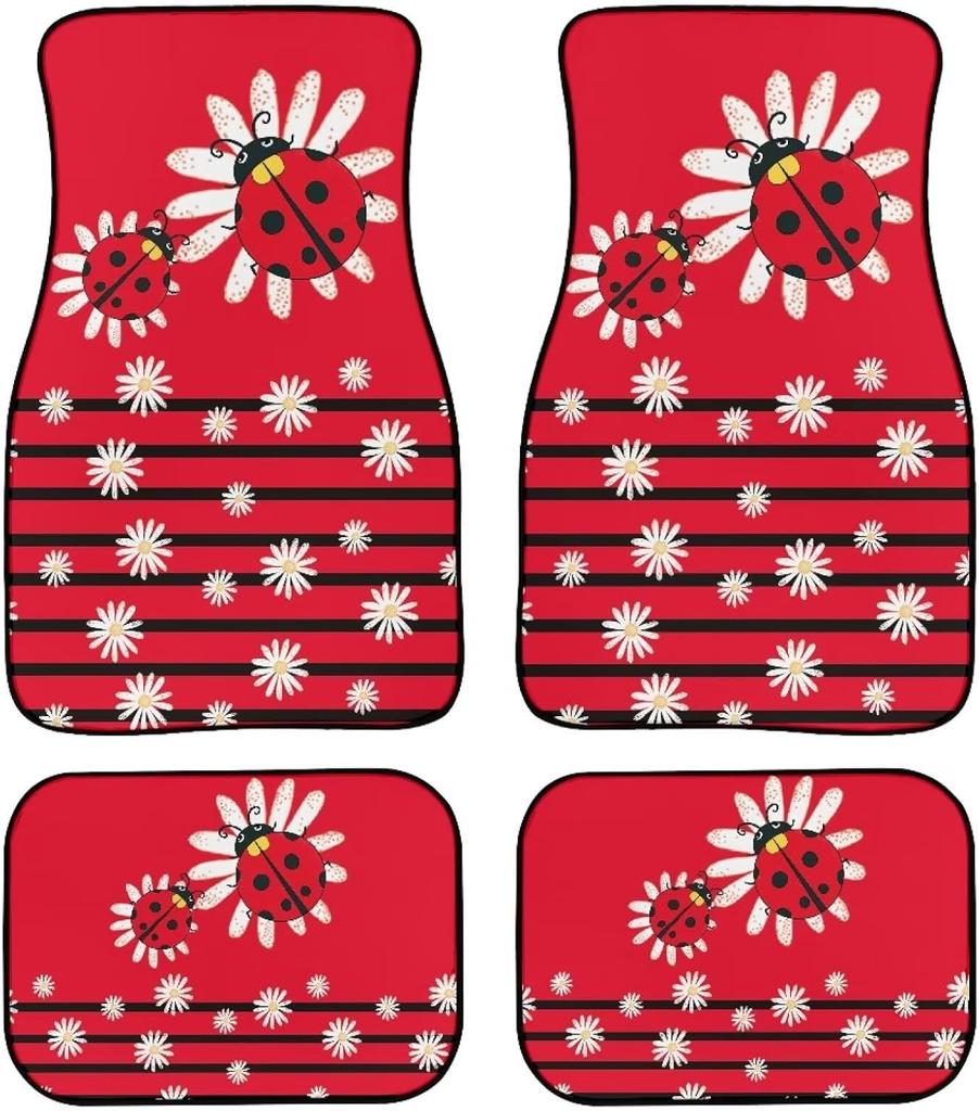 Universal Fit Auto Carpet Floor Mats Set of 4 for Women Girls Decorative Boho Floral Print Car Floor Mats Front & Rear Liners Set