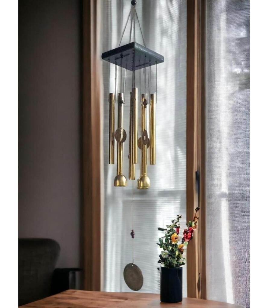 Home Decoration Items Wind Chimes for Home (Golden,Pipe & Hanging Bells)