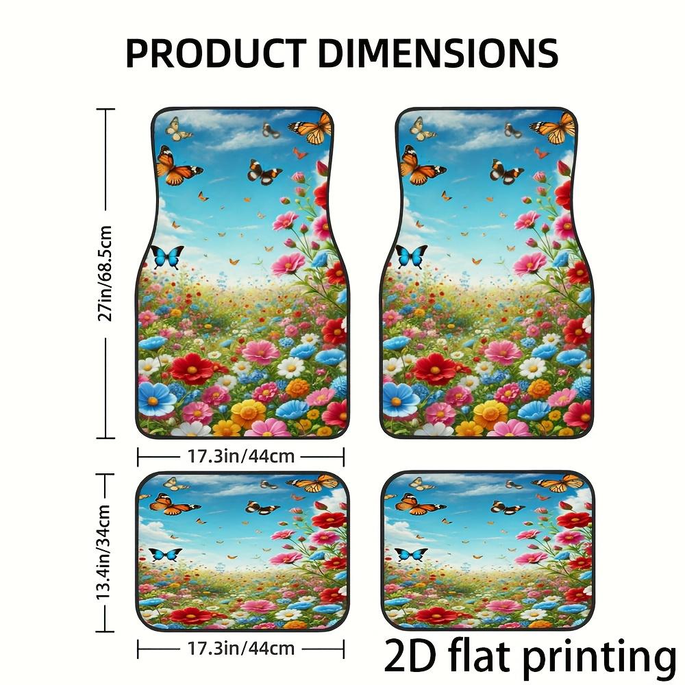4pcs Car Floor Mats, Spring Flower Sea With Flying Butterfly Pattern, Universal Car Mats, Made Of Polyester Fiber, Washable, Sui