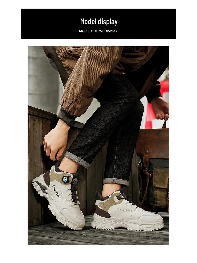 Herren High-Top Sneaker: Herbst Neu, Trendig, Vielseitig, Dicksohlig, Höhenverstärkende Lässige Dad-Schuhe mit Drehknopf.