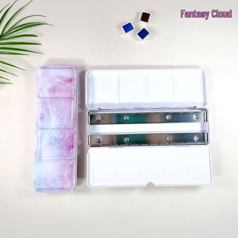 24-Color Tinplate Watercolor Paint Box with Card and Brush Holder