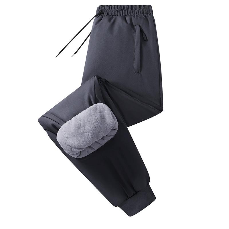Große Herren Winterhose Fleece Samt Plüsch Hose Männlich Thermisch Dick Warm Winddicht Reißverschlusstasche Freizeit Jogginghose Übergröße