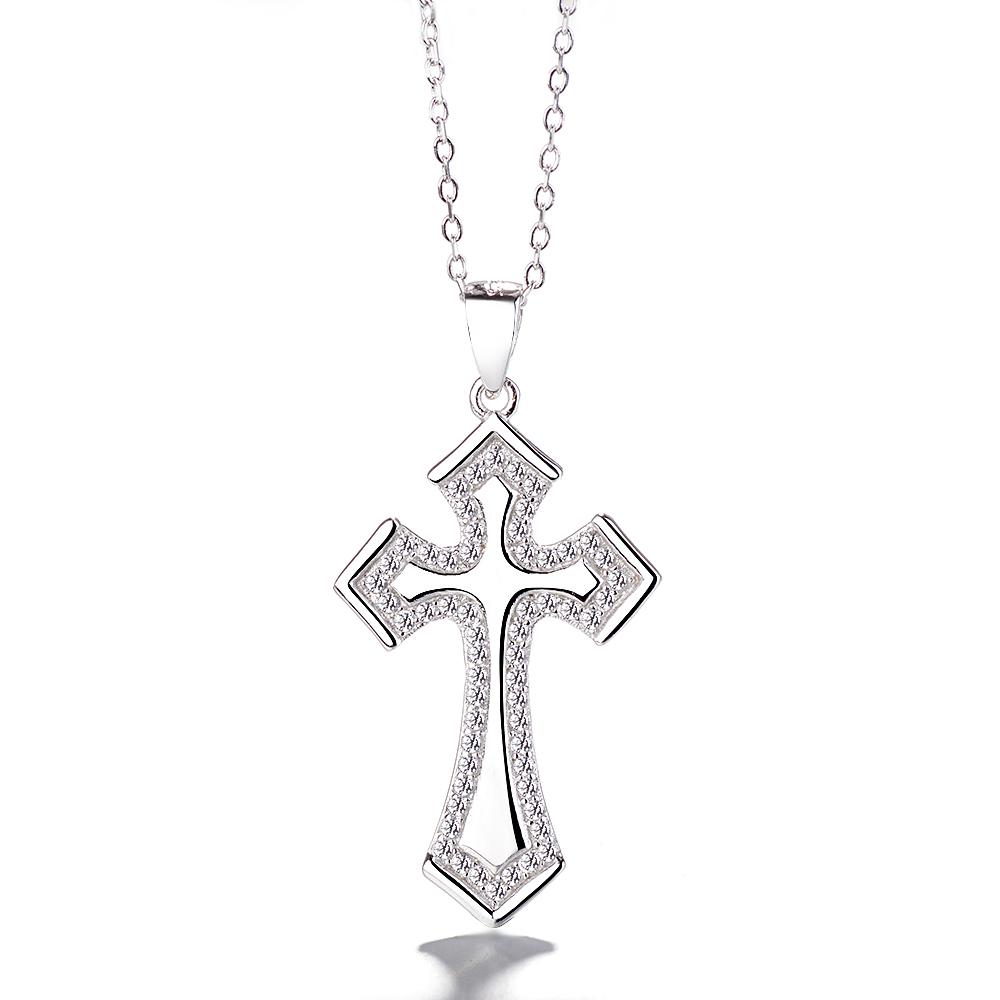 Rhodium Plated 925 Sterling Silver Soldered Bail Cross Pendant