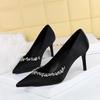 Elegant Party High Heels Pointed Toe Satin Rhinestone Stiletto Pumps Women Shoes