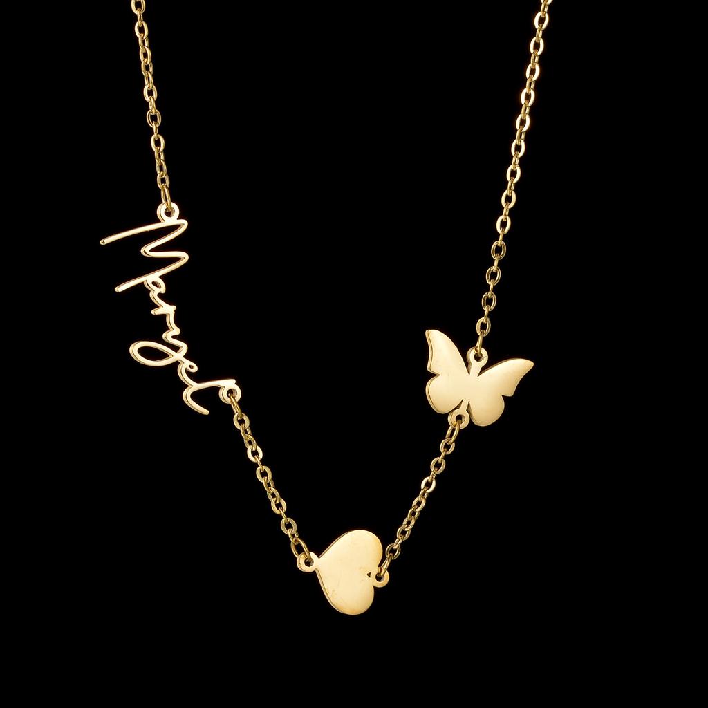 Atoztide Personalized Custom Name Necklace for Women Men Heart Biterfly Pendant Stainless Steel Choker Link Chain Jewelry Gifts
