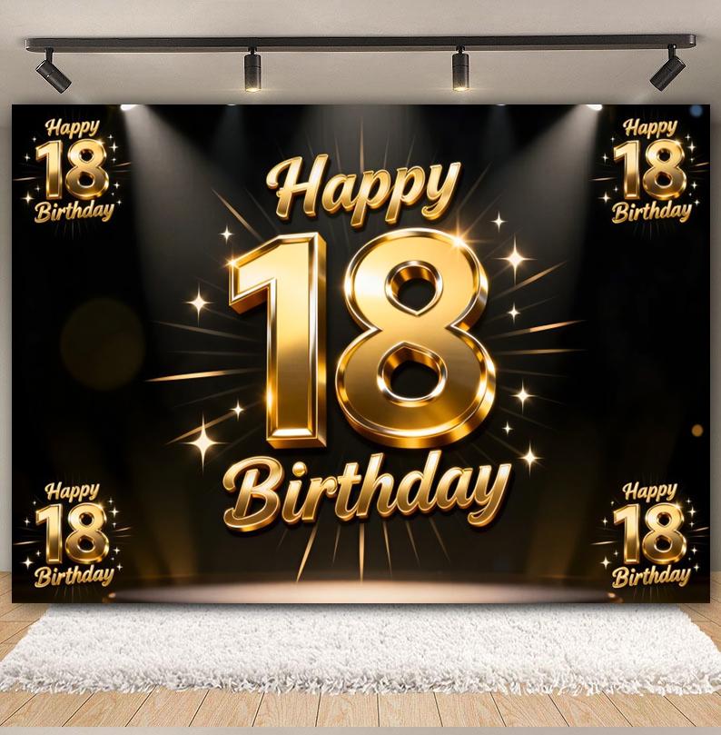 Schwarz Gold Rosa Blau Ballonband Thema Hintergrund, Geschenk zum Erwachsenwerden 18. Geburtstag Party Dekoration Fotografie Hintergrundtuch